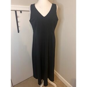 Eileen Fisher Sleeveless Black Stretch Dress Large V Neck Fit And Flare Tank